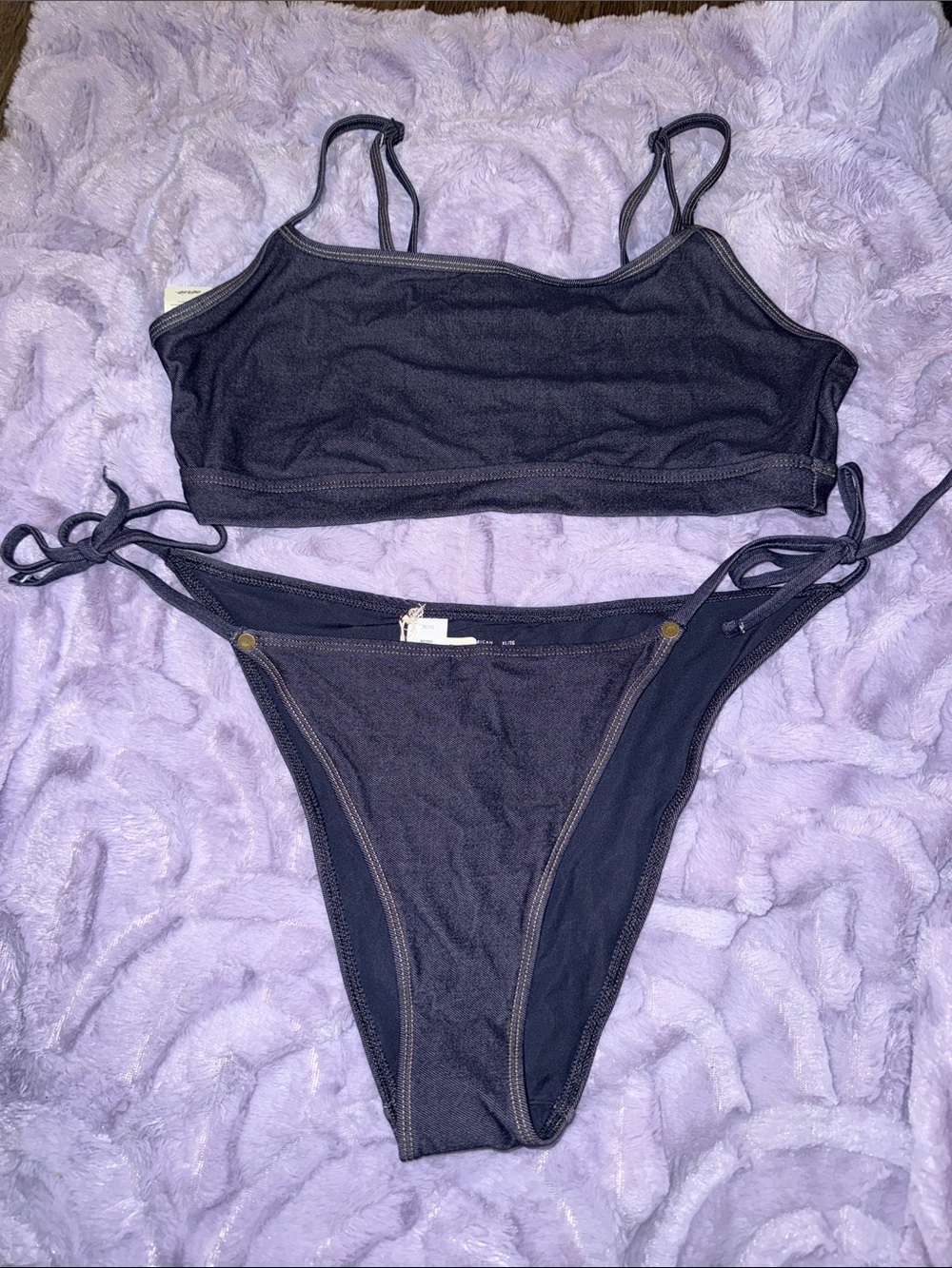 Navy Two-Piece Bikini Set - Top & Tie-Side Bottoms